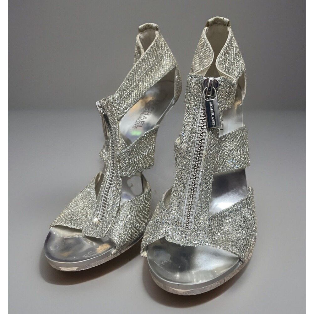 VINTAGE✨MICHAEL KORS BERKLEY T STRAP-GLITTER-HIGH HEELS SILVER WOMEN'S SIZE 7M‎ - Picture 5 of 6